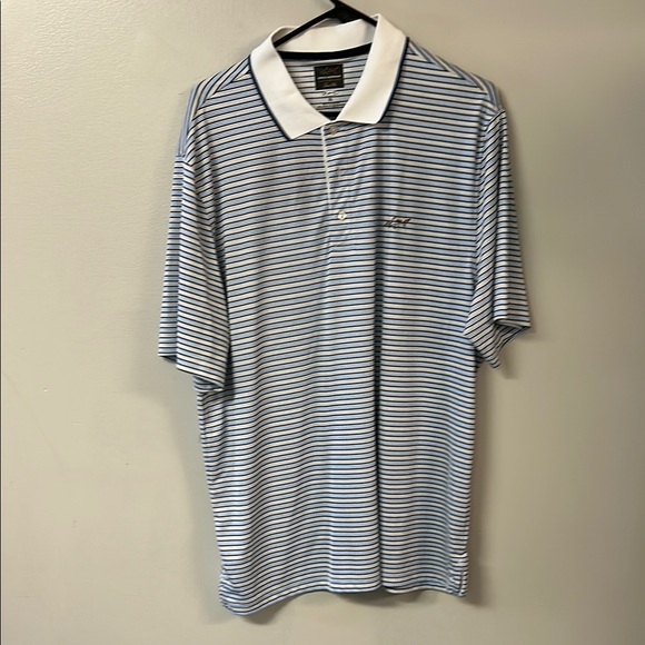 Tasso Elba Blue and White Polo Shirt Striped Casual Wear - Picture 1 of 4